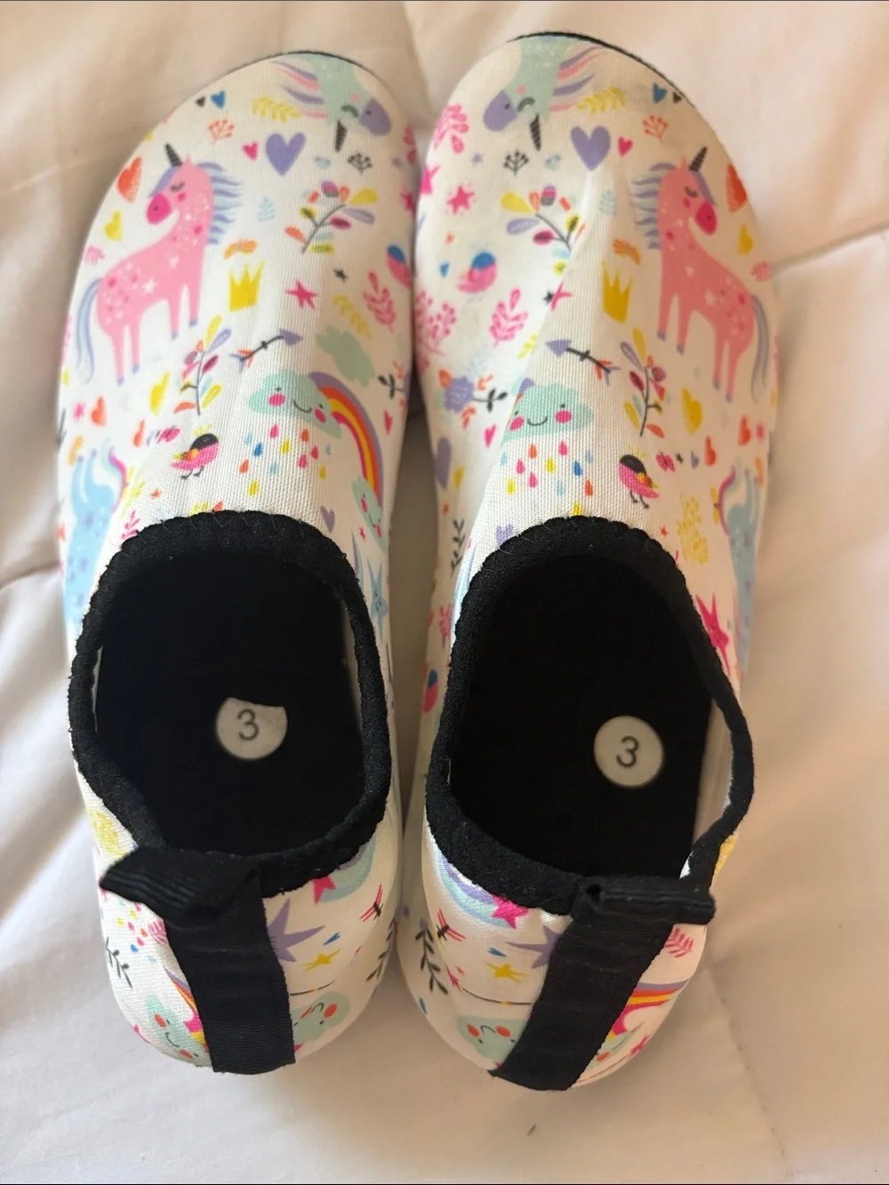Kids Unicorn & Rainbow Water Shoes - White with Pastel Accents